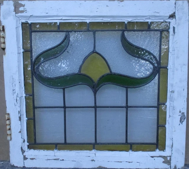OLD ENGLISH LEADED STAINED GLASS WINDOW Pretty Abstract 20.25" x 19"