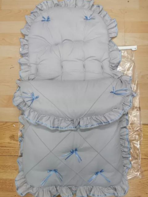 Baby Jungen grau/blau Bandschleifen Fußmuff gemütliche Zehen Kinderwagen Buggy