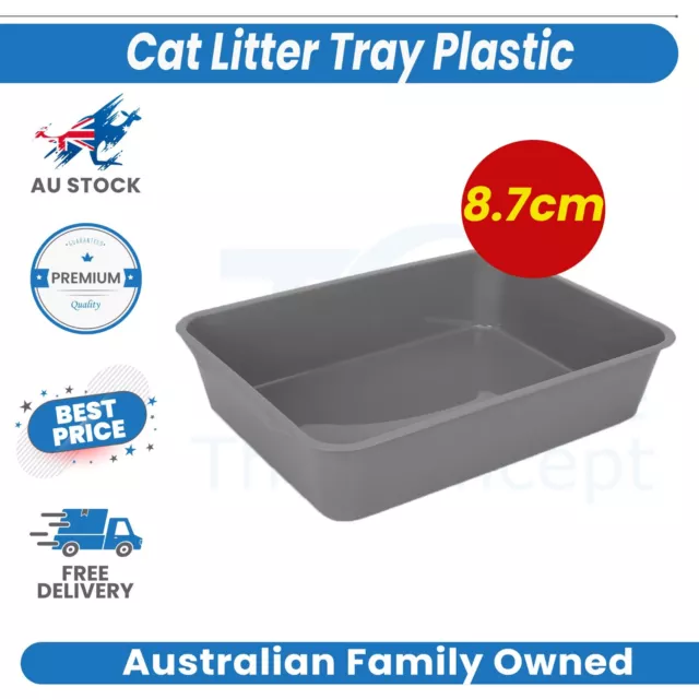 Cat Litter Tray Plastic - Kitten Toilet Pan Trays Box Cleaning Grey