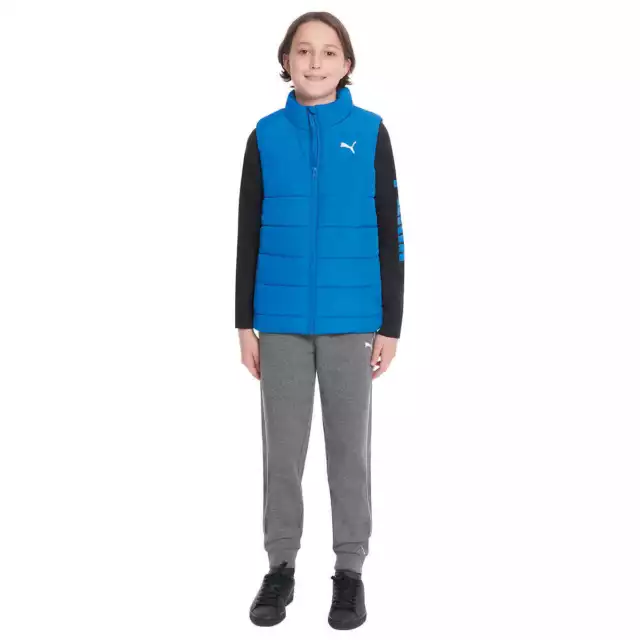 PUMA Kids' 3-Piece Vest, Tee and Jogger Pant Set, Blue/Gray Medium 10/12