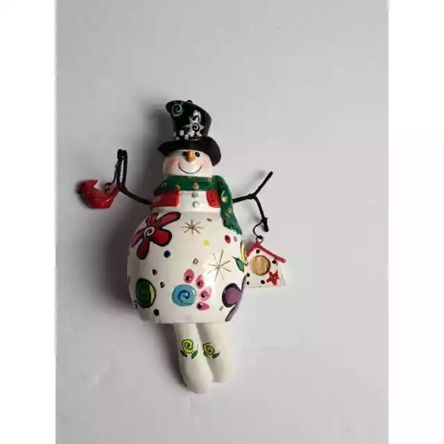 Hand Made Snowman Articulating Christmas Ornament Multi Color Swinging Legs Cute