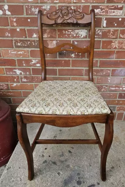 Vintage Duncan Phyfe Dining Chair Solid Mahogany Carved Rose Back #6