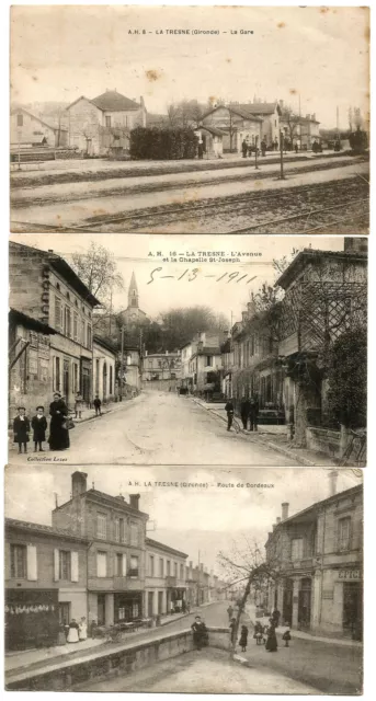 La Tresne (33) 3 CPA dont La Gare. Postées en 1911,17,23.