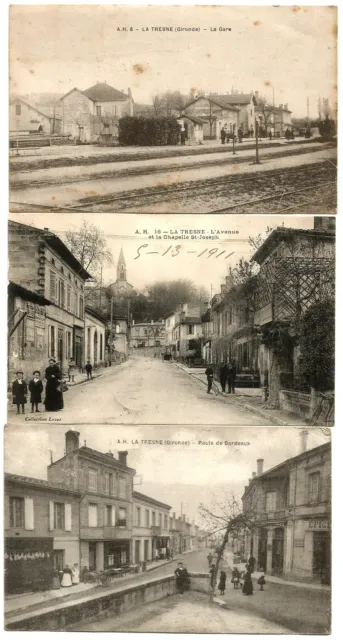 La Tresne (33) 3 CPA including La Gare. Posted in 1911,17,23.