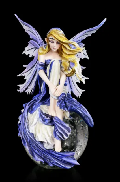 Elfes Fantasy-Figur Sur Boule de Verre - Bleu Rêve Ange Statue Décoration H 21 2