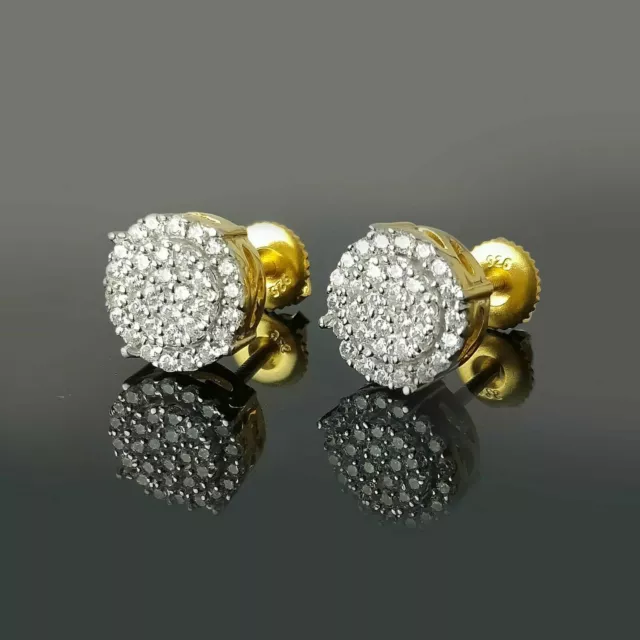 2CT UNISEX 14K Yellow Gold Over Created Diamond Pave Circle Round Stud Earrings