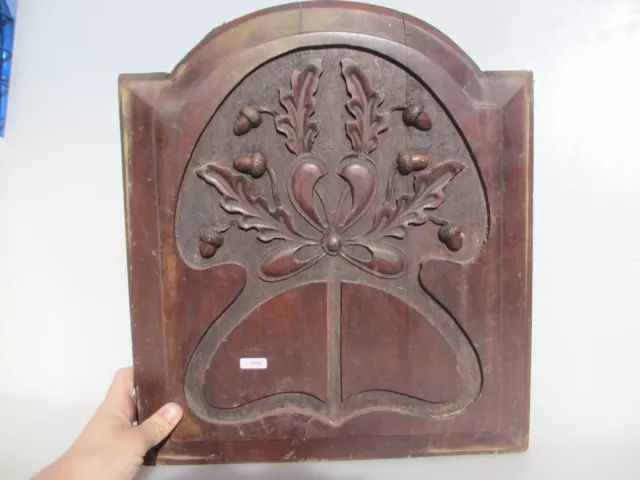 Victorian Carved Wooden Panel Plaque Old Antique Wood Nouveau Acorn 16"x18"