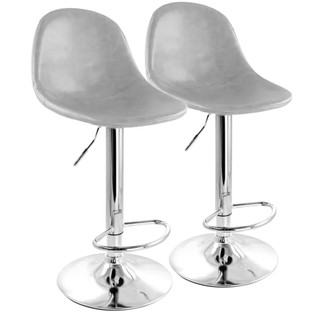 Elama 2 Piece Adjustable Distressed Faux Leather Bucket Bar Stools in Gray with