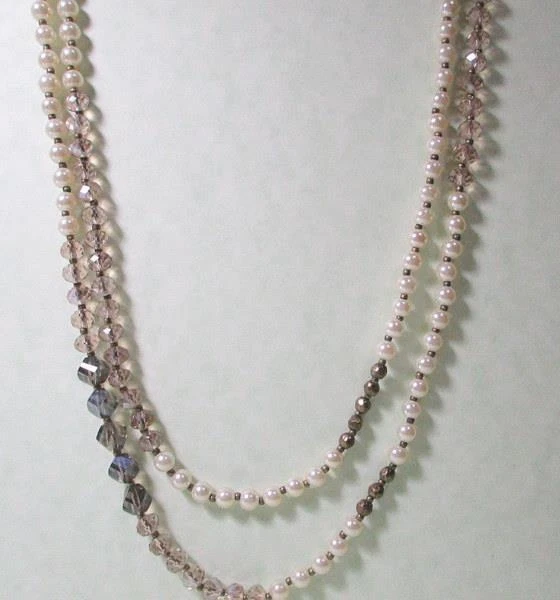 Beautiful Pearl and Crystal Long Beaded Necklace
