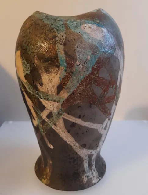 Raku Studio Pottery Vase Signed Ceramic Art