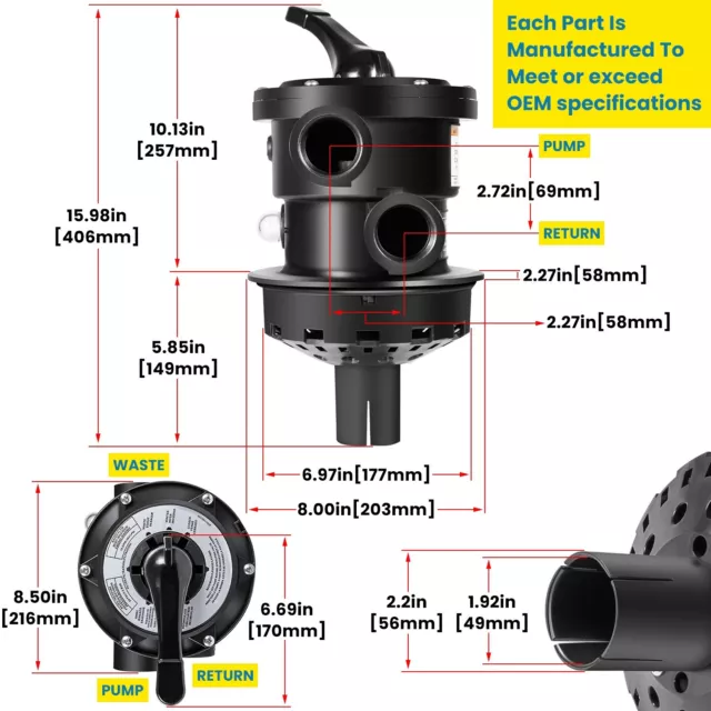 For Hayward SP0714T VariFlo Top Mount Multiport Valve Pro & VL Sand Filter 1.5" 2