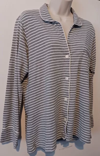 J Crew Pajama Top Small Dreamy Stripe Cotton Gray White Button Up B7341 3