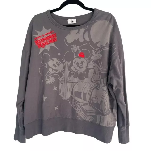 Disney Large 100% Cotton Mickey Minnie Mouse Runaway Railway Crewneck Sweater