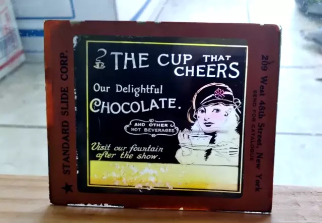 Movie House Advertising Magic Lantern Glass Slide Cup that Cheers, Hot Chocolate