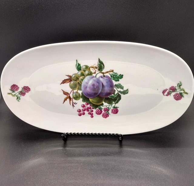 NAAMAN ISRAEL Porcelain Dish Oval Orchard Harvest Plums & Berries 10.5"x5 1/4"