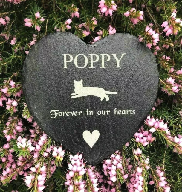 Personalised Engraved Slate Stone Heart Pet Memorial Grave Marker Plaque Cat