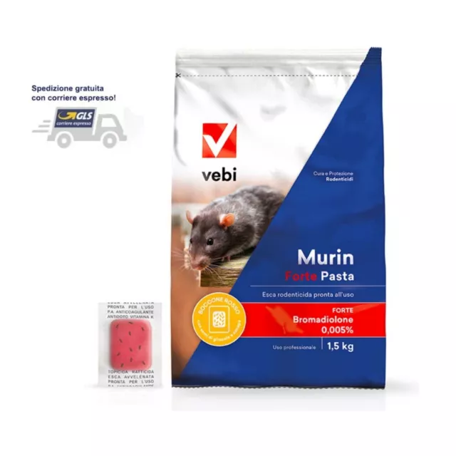 Vebi MURIN FORTE PASTA  1,5 kg -  Esca Veleno Topicida Ratticida Topi Ratti