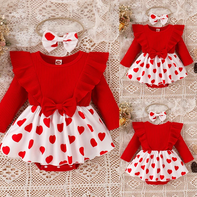 Cuscino abito fascia neonata stampa cuore bambina set abito fascia 3