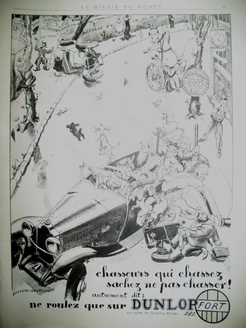 Publicite De Presse Dunlop Pneu Illustration Delarue-Nouveliere French Ad 1937