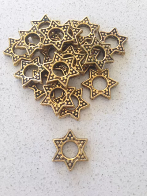 Antique Gold Star Spacer Beads x 15