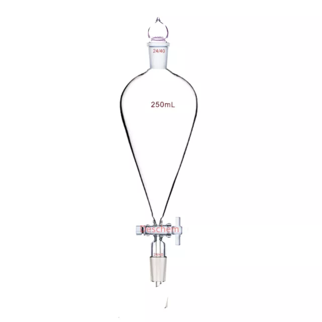 250ml 24/40 Lab Glass Pyriform Separatory Funnel Pear Shape PTFE Stopcock