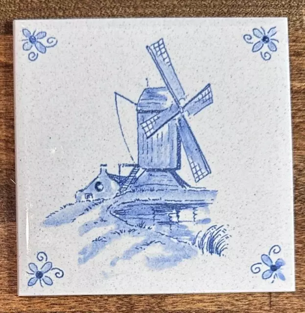 Vintage Zenith Dutch Blue & White 4.25" Tile - Windmill