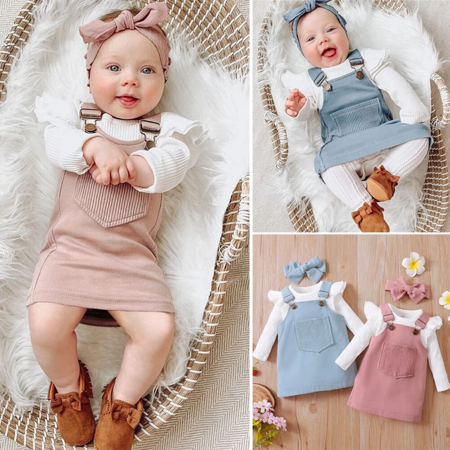 3PCS Newborn Baby Girls Long Sleeve Romper Top Pants Headband Outfit Set Clothes