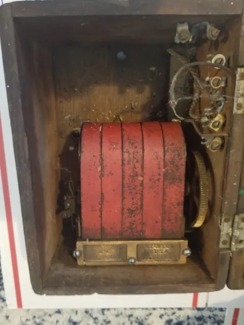 Vintage Telecom 47A 5-bar red telephone magneto w/ rare wood box
