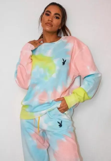 Playboy x missguided blue tie dye oversized hoodie dress hotsell