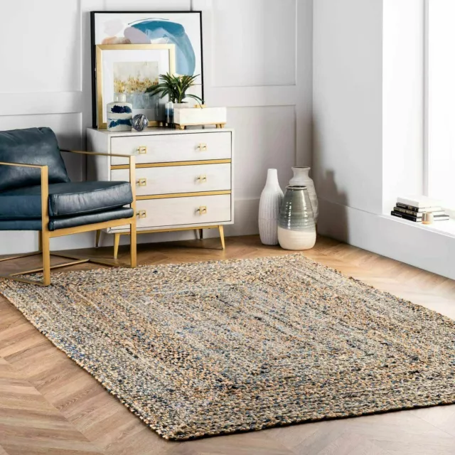 Rug 100% Natural Denim and Jute rug Handmade carpet rustic look modern area rugs