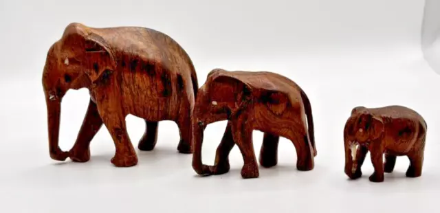 Wooden Hand Carved Wood Elephant s/3 Kenya African Decor Safari Animal Petite