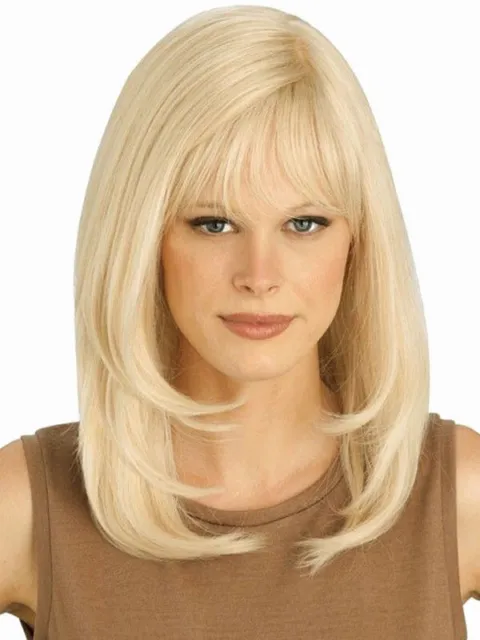 100% Human Hair! New Women's Long Light Blond Straight Full Wigs 20 Inch Perücke