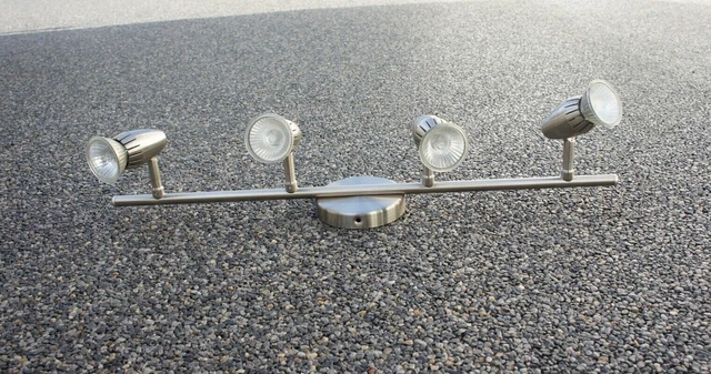 Four Head Halogen/GU10 Brushed Steel Spotlight Bar Swivel Ceiling Mounted Light