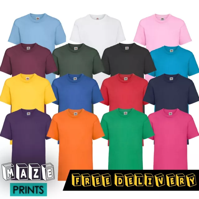 Kids Boys Girls Fruit Of The Loom Plain School PE T-Shirt Childrens Sports Top