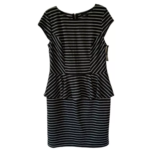 MOSSIMO Black + Silver Striped Cap-Sleeve Peplum-Waist Knit Dress NWT Size Large