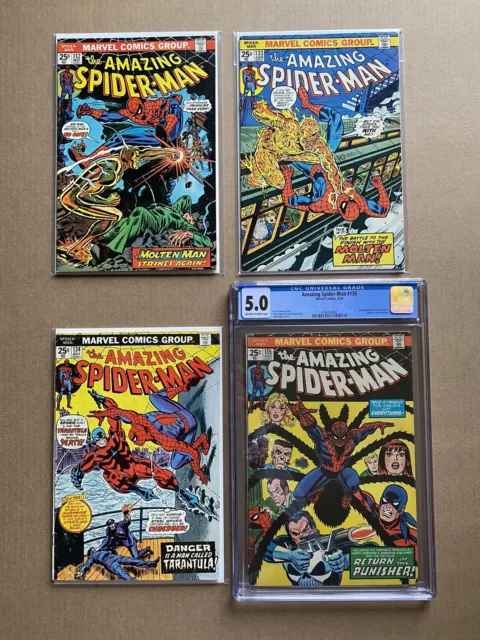 Lot of 4 Amazing Spider-Man Comic Books #132 133 134 w/ MVS 135 CGC 5.0 Punisher