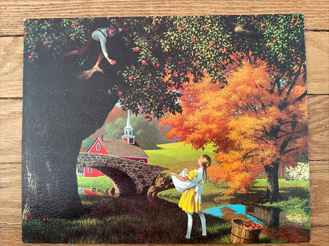 Paul Detlefsen Las Antiguo Apple Árbol Gathering Prensado Madera Plaque 68 Vtg