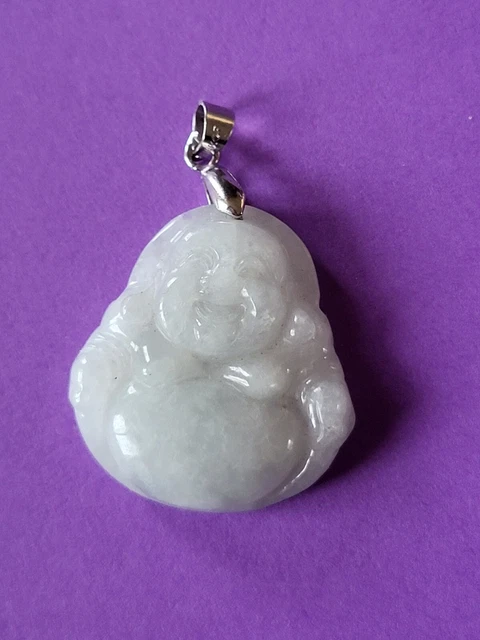 Pendentif Bouddha Rieur Sculpté En Jade Vert Clair Naturel - Neuf Sans Boîte