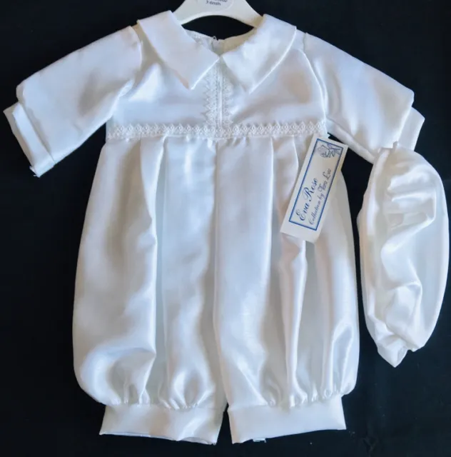 Baby Boys White Christening Romper Outfit Suit With Cap Baptism Diamond Trim