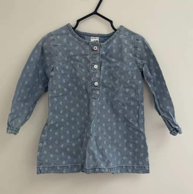 Carters Toddler Girls Patterned 100% Cotton Henley Long Sleeve Shirt Blue 2T