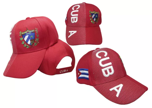 Cuba Pays Lettres Emblème Rouge 3-D Brodé Chapeau