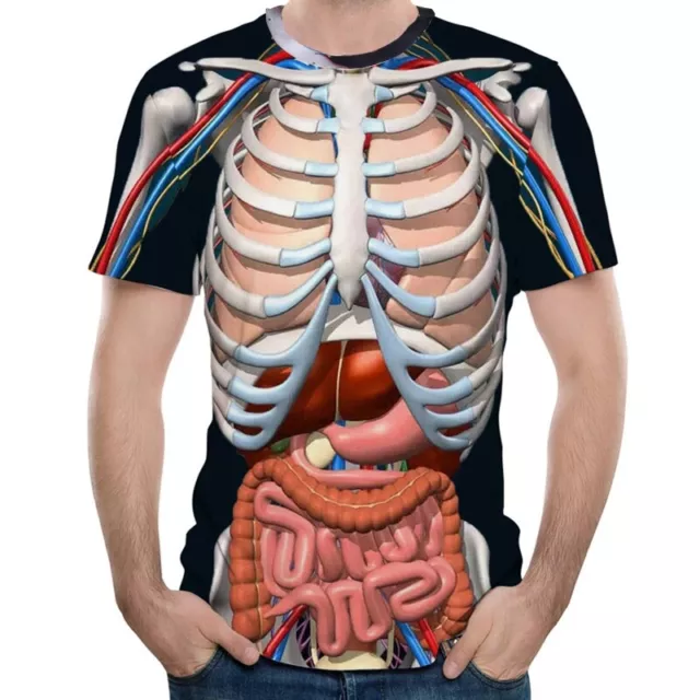 Men Halloween Short Sleeve O-Neck T-Shirt Skeleton Internal Organs 3D Print Tops 3