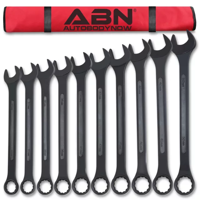 ABN Jumbo Wrench Set Metric 33 to 50mm - 10 Piece Combo Open End Tool Set