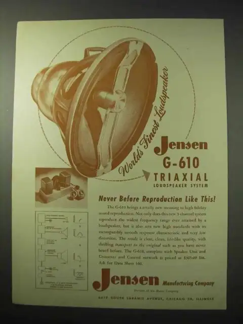 1950 Jensen G-610 Triaxial Loudspeaker Ad!