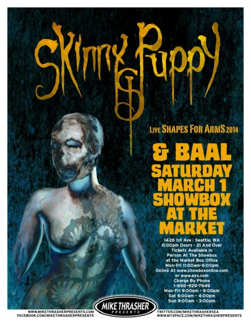 Skinny Puppy & Baal "Live Shapes For Arms 2014 Tour" Portland Concert Poster