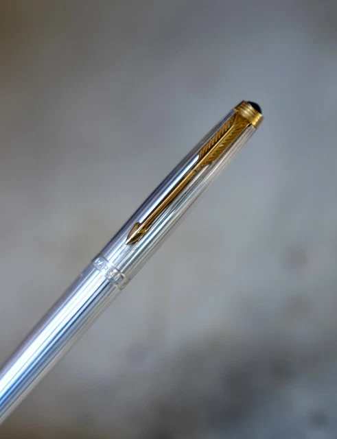 Stylo Parker 75 Vendôme – Argent Et Vermeil 925, Motif Lignes – Magnifique Pièce D'occasion