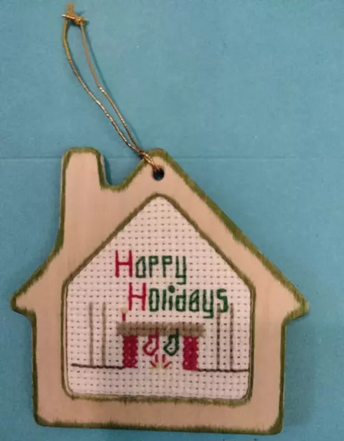 A Cross Stitch Christmas Ornament Hoppy Holidays House fireplace Grandmillennial