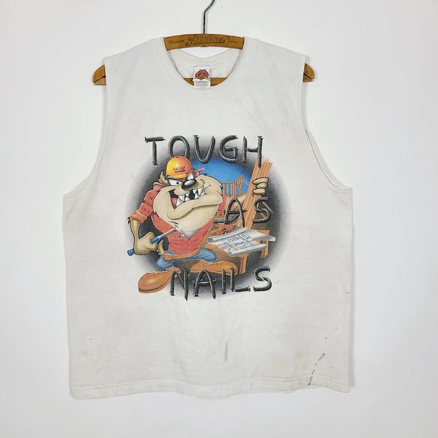 Vintage 2000 LooneyTunes Taz Tough As Nails Cut-Off T-Shirt  Tanktop XL Thrashed