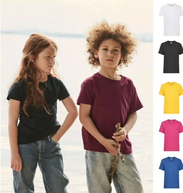 Kids Boys Girls Fruit Of The Loom Childrens Plain T Shirt School PE Sports Top