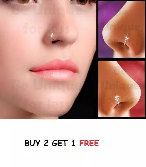 FAKE NOSE RING Clip On Sparkly Crystal Diamante Nose Hoop Stud No Piercing 3.99 PicClick UK